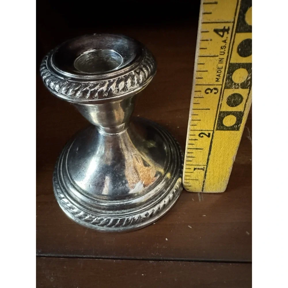 Pottery Barn Eclectic Silver‎ Taper Candle Holder Mini Rope Edged Silver Plated